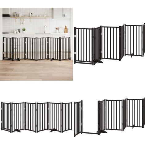 Puerta de perros plegable 6 paneles madera abeto negra 300 cm - Puerta plegable para perros - Puerta de madera para perros