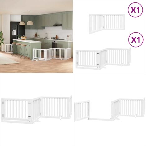 Puerta de perros plegable 6 paneles madera álamo blanca 480 cm - Puerta plegable para perros - Puerta de madera para perros