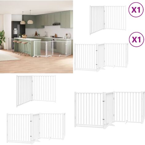 Puerta de perros plegable 6 paneles madera álamo blanca 480 cm - Puerta plegable - Puerta de perros