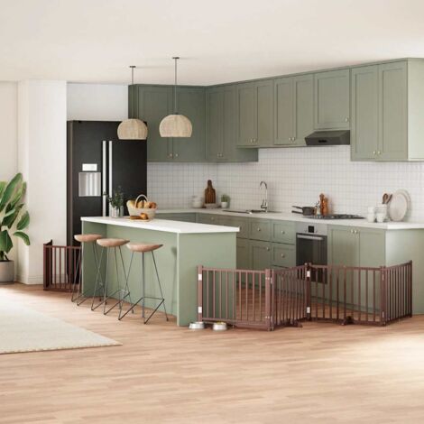 Puerta de perros plegable 6 paneles madera álamo marrón 480 cm