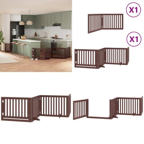 Puerta de perros plegable 6 paneles madera álamo marrón 480 cm - Puerta plegable para perros - Puerta de madera para perros