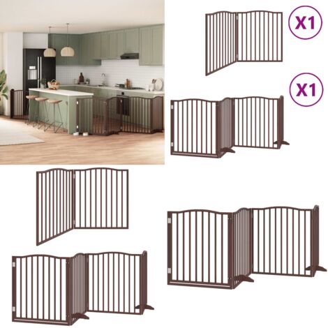 Puerta de perros plegable 6 paneles madera álamo marrón 480 cm - Puerta plegable para perros - Puerta de madera para perros