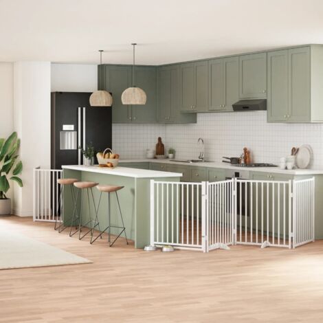 Puerta de perros plegable 8 paneles madera álamo blanca 640 cm