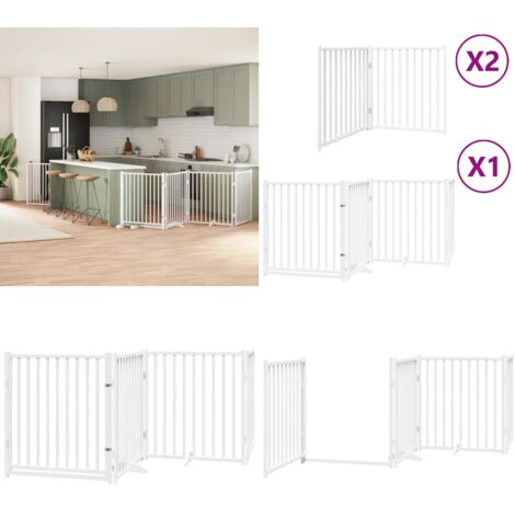 Puerta de perros plegable 8 paneles madera álamo blanca 640 cm - Puerta plegable para perros - Puerta de madera para perros