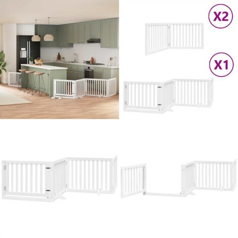 Puerta de perros plegable 8 paneles madera álamo blanca 640 cm - Puerta plegable para perros - Puerta de madera para perros