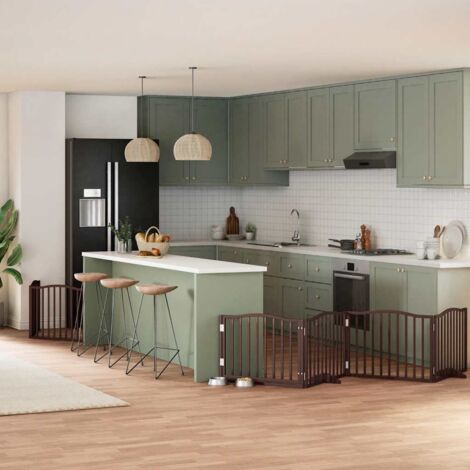 Puerta de perros plegable 8 paneles madera álamo marrón 640 cm