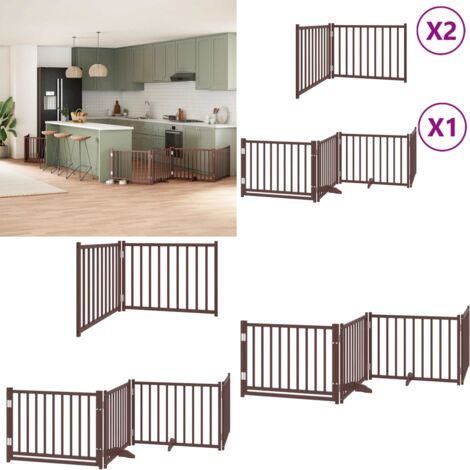 Puerta de perros plegable 8 paneles madera álamo marrón 640 cm - Puerta plegable para perros - Puerta de madera para perros