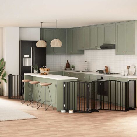 Puerta de perros plegable 8 paneles madera álamo negra 640 cm