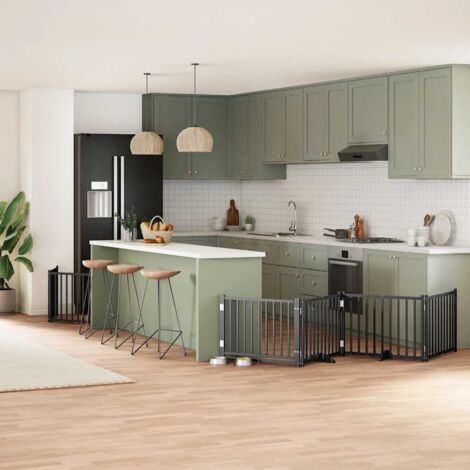 Puerta de perros plegable 8 paneles madera álamo negra 640 cm