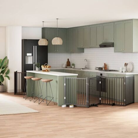 Puerta de perros plegable 8 paneles madera álamo negra 640 cm