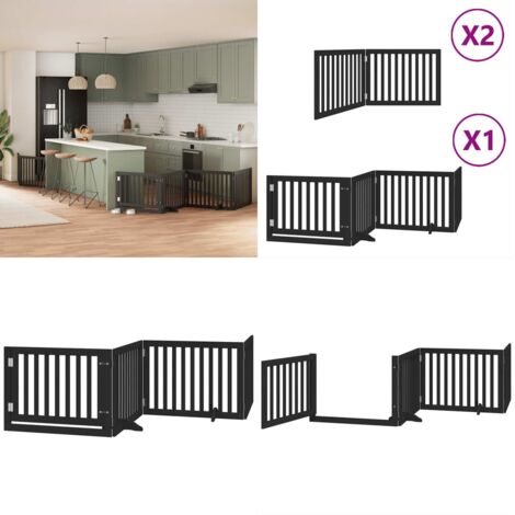 Puerta de perros plegable 8 paneles madera álamo negra 640 cm - Puerta plegable para perros - Puerta de madera para perros