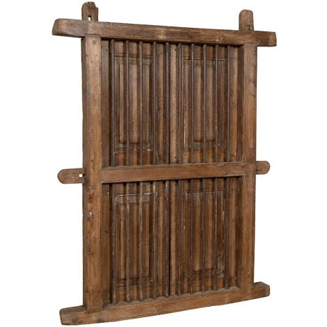 Puerta de rejilla en madera maciza y hierro antiguo con marco interior o exterior
