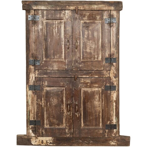 Puerta de rejilla en madera maciza y hierro antiguo con marco interior o exterior