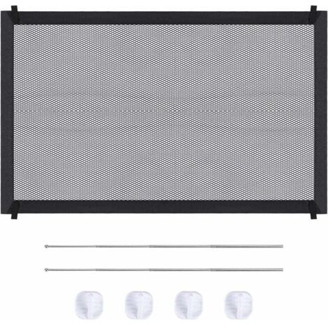 Puerta de seguridad para perros Magic Dog Gate, con ganchos y postes resistentes, color negro, 110 x 72 cm