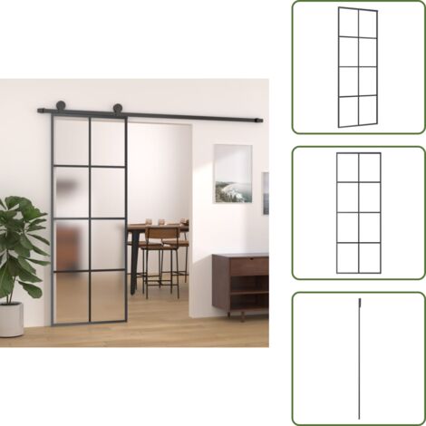 Puerta de seguridad - vidaXL Puerta corredera aluminio y vidrio ESG negra 76x205 cm - Puerta deslizante