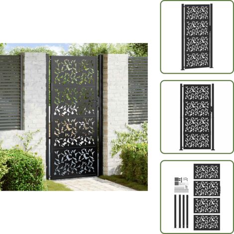 Puerta de seguridad - vidaXL Puerta de jardín negra 100x200 cm diseño de hojas de acero - Puerta de patio
