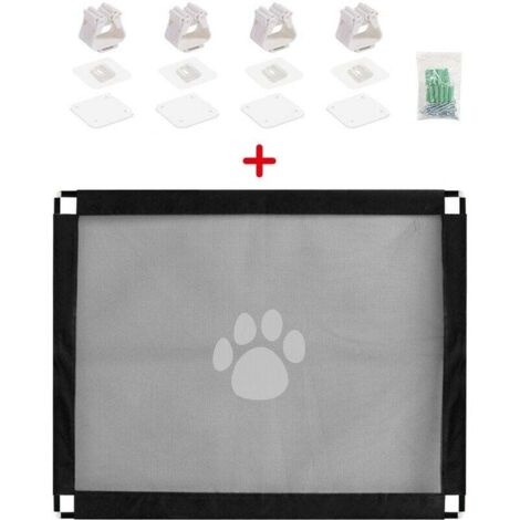Puerta de una pieza con huella de perro, barrera de seguridad para mascotas, cerca de malla aislante, fácil de instalar, con cerradura, de seguridad y para mascotas.