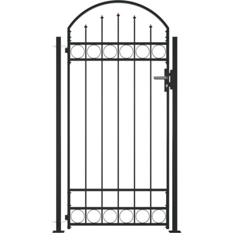 Puerta de valla con arco y 2 postes negra 105x204 cm vidaXL - Negro