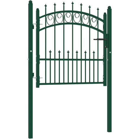 Puerta de valla con picos acero verde 100x100 cm