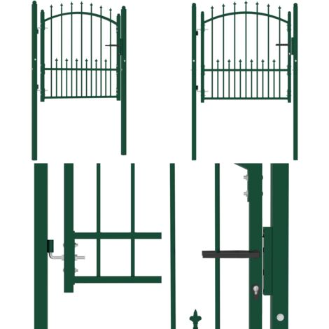 Puerta de valla con picos acero verde 104x97 cm - Puerta de valla - Seguridad en jardín