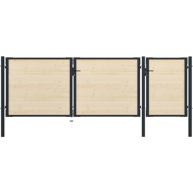 

Puerta de valla de acero y madera de abeto 410x175 cm - Marrón - Vidaxl