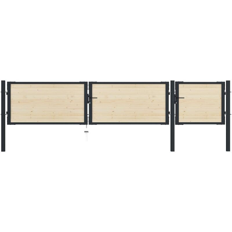 

Puerta de valla de acero y madera de abeto 413x125 cm - Marrón - Vidaxl