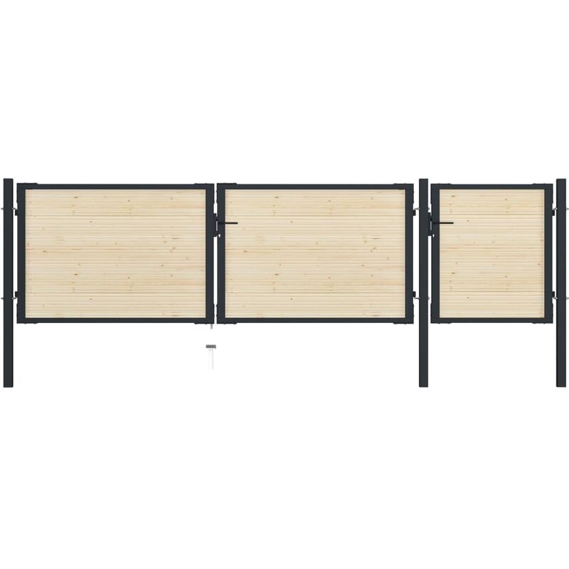 

Puerta de valla de acero y madera de abeto 413x150 cm - Marrón - Vidaxl