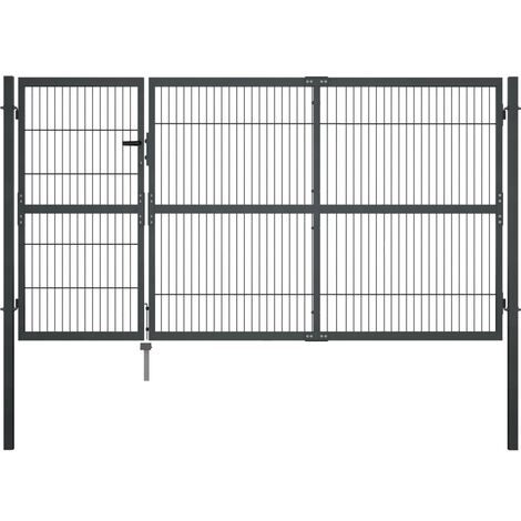 Puerta de valla de jardín con postes acero antracita 350x140 cm