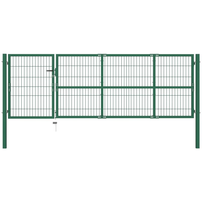 

Puerta de valla de jardin con postes acero verde 350x100 cm