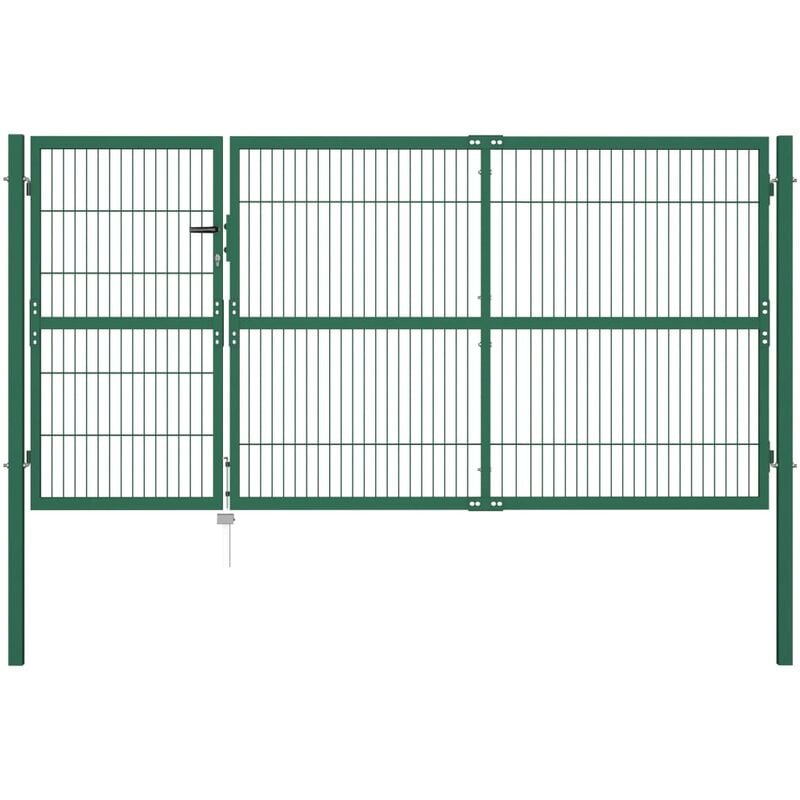 

Puerta de valla de jardín con postes acero verde 350x140 cm