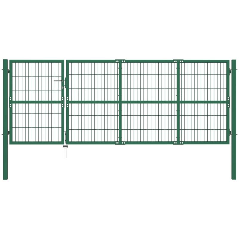 

Puerta de valla de jardin con postes acero verde 350x120 cm