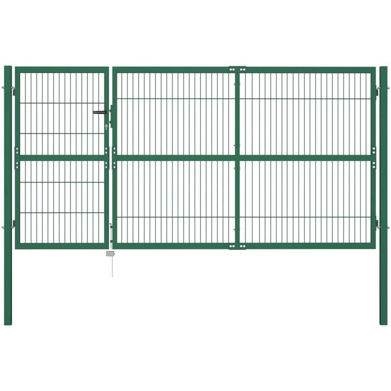 

Puerta de valla de jardin con postes acero verde 350x140 cm