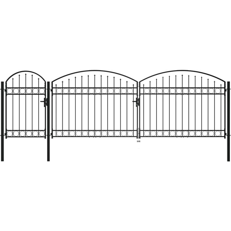 

Puerta de valla jardín con arco superior acero negro 1,75x5 m