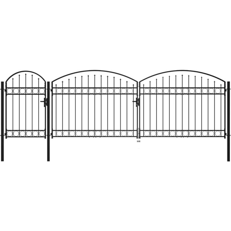 

Puerta de valla jardín con arco superior acero negro 1,75x5 m - Negro - Vidaxl