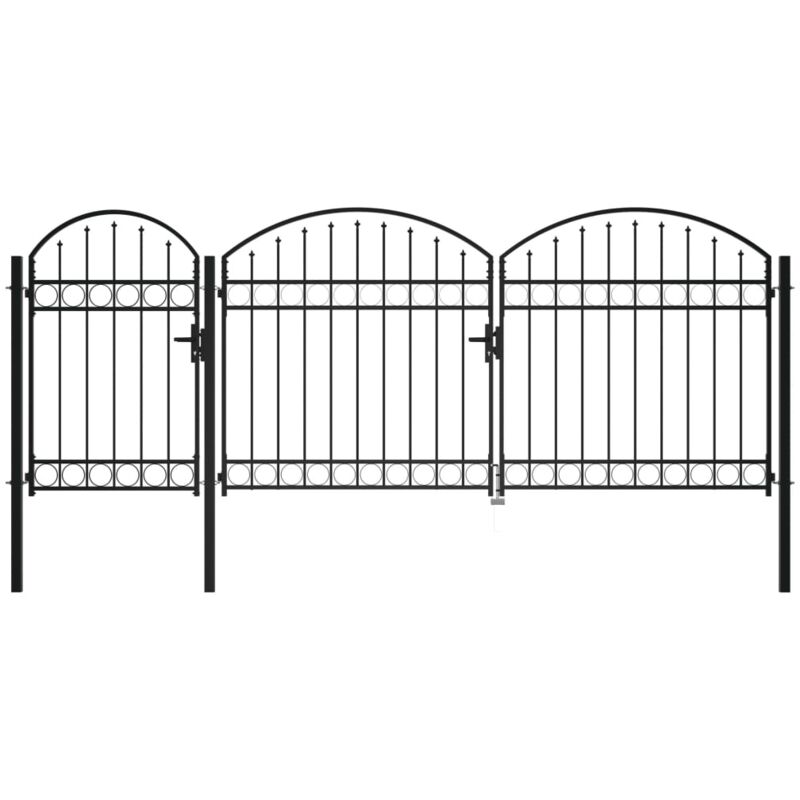 

Puerta de valla jardín con arco superior acero negro 2,25x4 m - Negro - Vidaxl