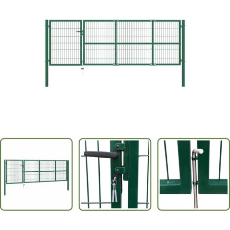 Puerta de valla -  Puerta de jardín con postes 350x100 cm acero verde