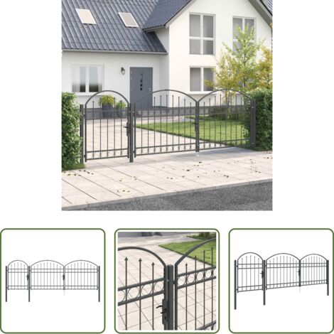Puerta de valla -  Puerta de valla jardín con parte superior arqueada Gris