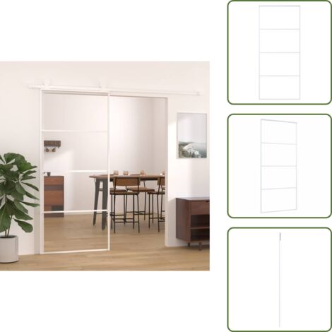 Puerta de vidrio ESG - vidaXL Puerta corredera ESG vidrio y aluminio blanca 90x205 cm - Puerta de vidrio transparente