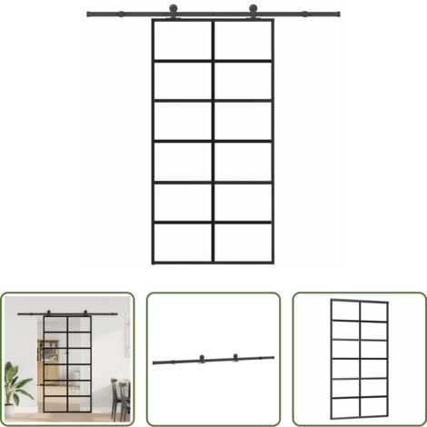 Puerta de vidrio -  Puerta corredera con herrajes 102x205 cm ESG vidrio y aluminio
