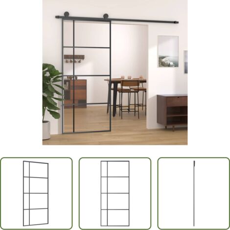 Puerta de vidrio -  Puerta corredera ESG vidrio y aluminio negra 90x205 cm