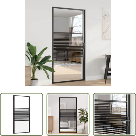 Puerta de vidrio -  Puerta de Vidrio Rayado Negro 76 x 3.5 x 201.5 cm Aluminio