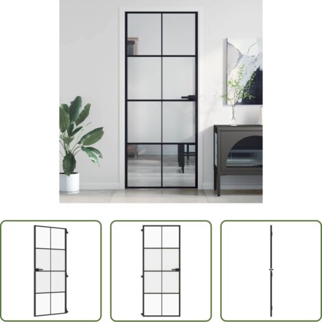 Puerta de vidrio -  Puerta interior delgada negra vidrio y aluminio 83x201,5 cm