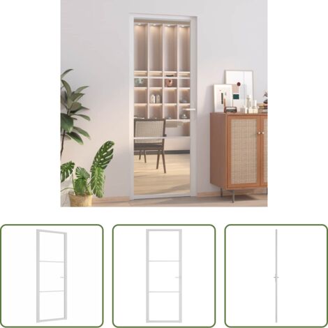 Puerta de vidrio -  Puerta interior vidrio EGS y aluminio blanco 76x201,5 cm