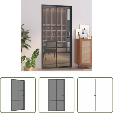 Puerta de vidrio -  Puerta interior vidrio EGS y aluminio negro 102,5x201,5 cm