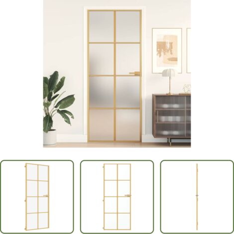 Puerta de vidrio templado -  Puerta de interior dorada vidrio templado y aluminio 83x201,5cm