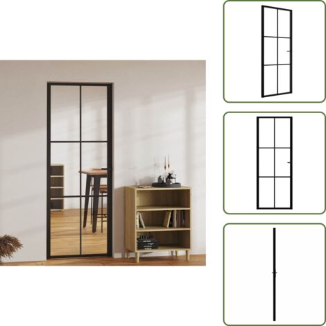 Puerta de vidrio templado - vidaXL Puerta interior vidrio ESG y aluminio negro 76x201,5 cm - Puerta interior moderna