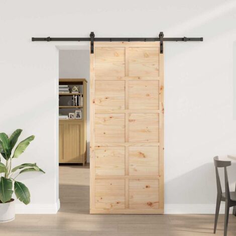 Puerta deslizante Marrón 100 x 208 cm Madera maciza de pino vidaXL