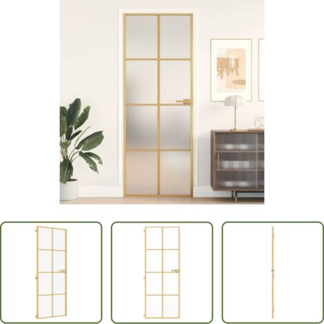Puerta interior de vidrio templado -  Puerta de interior dorada vidrio templado y aluminio 76x201,5cm
