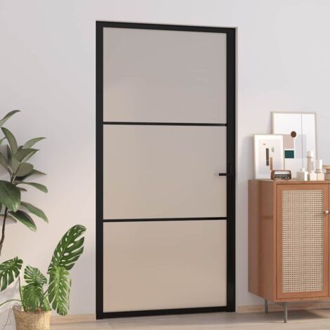 Puerta interior de vidrio y aluminio negro mate 102,5x201,5 cm vidaXL