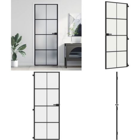 Puerta interior delgada negra vidrio y aluminio 76x201,5 cm - Puerta de vidrio - Puerta de aluminio